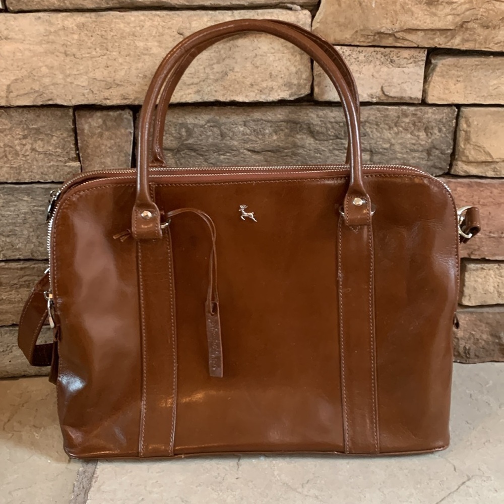 Ashwood genuine brown leather work satchel/tote with adjustable removable strap - Picture 13 of 16